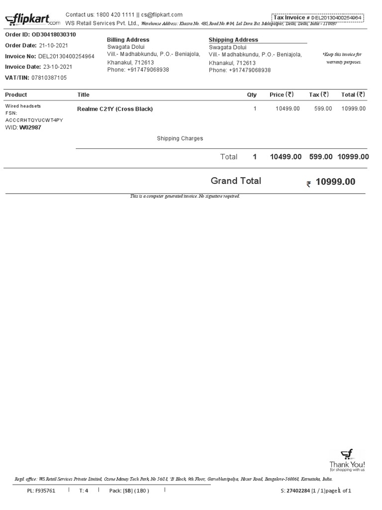 Flipkart Invoice PDF