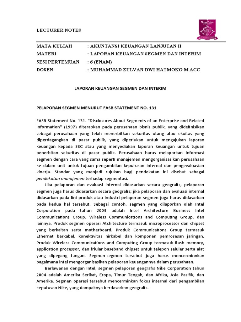 Laporan Keuangan Segmen dan Interim | PDF
