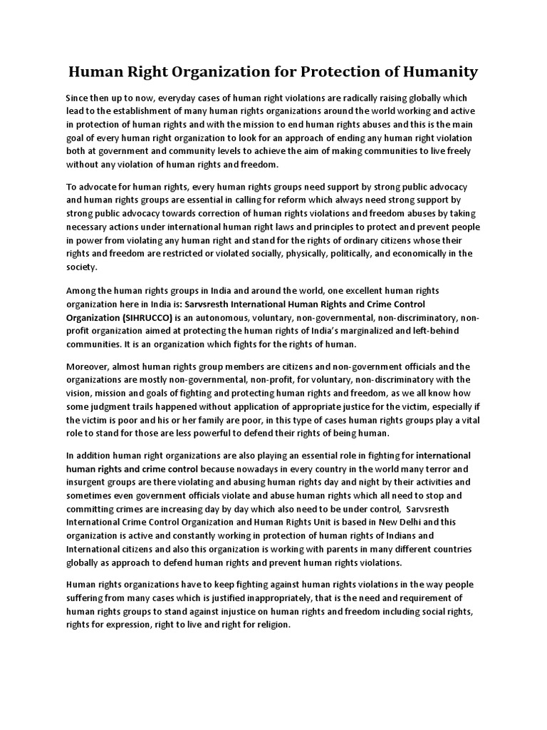 Human Right Organization For Protection of Humanity | PDF | Human ...