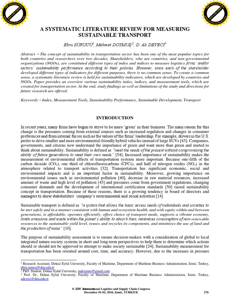 A Systematic Literature Review For Measuring Sustainable Transport ...
