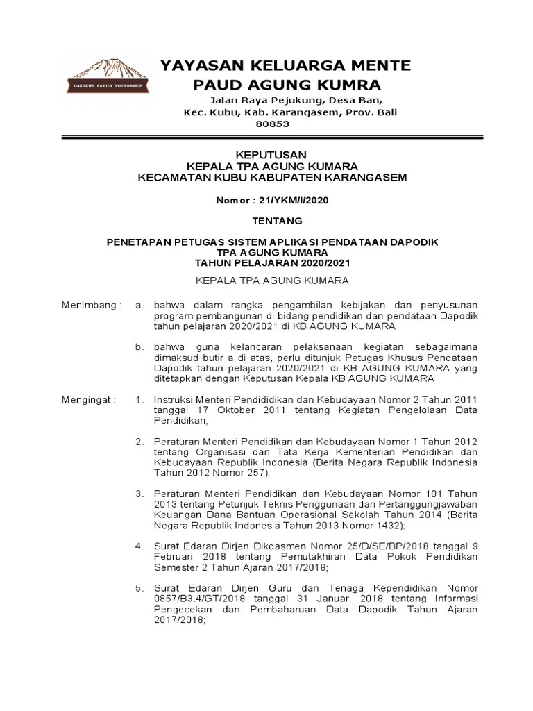 Sk Operator Dapodik Pdf Pdf