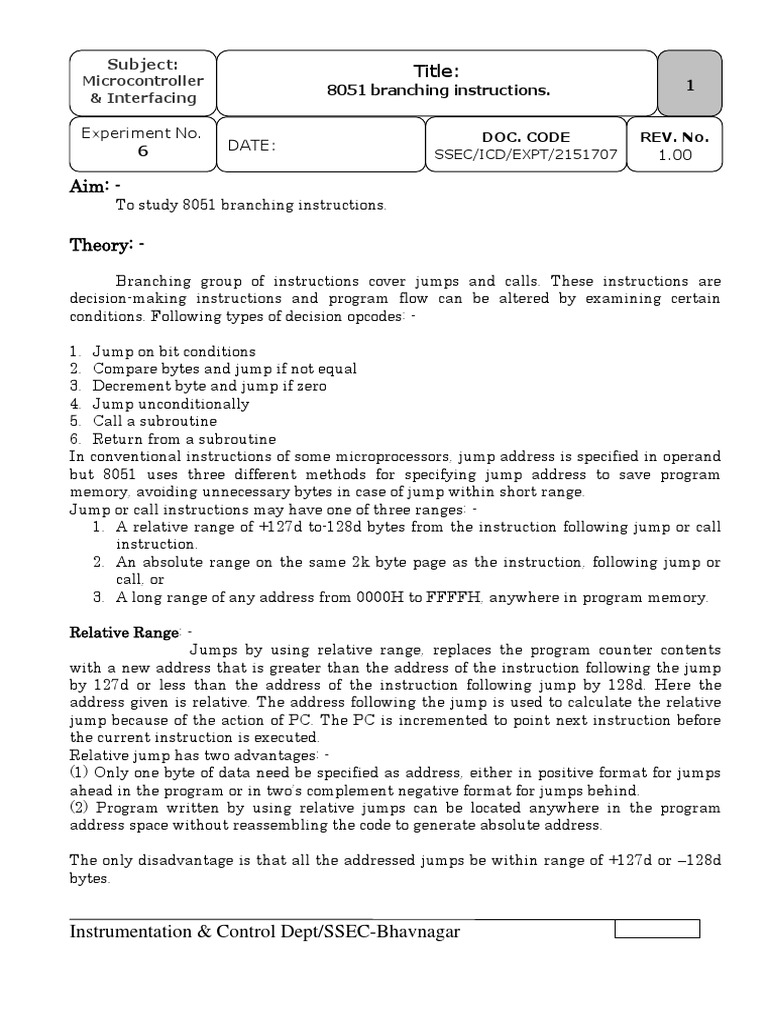 8051 Relative Jump Instructions | PDF | Computer Science | Computer ...