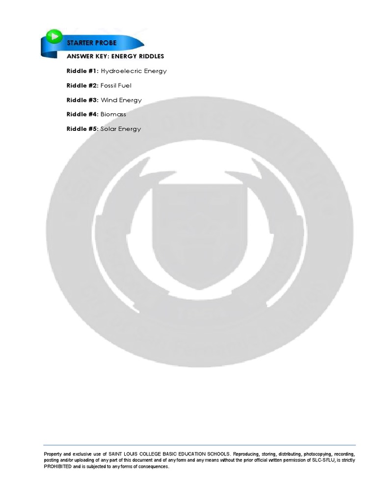 Energy Riddles Answer Key | PDF