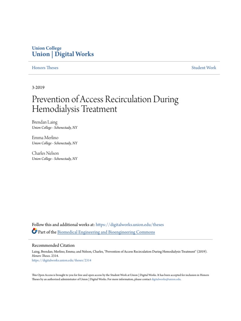 Preventing Access Recirculation in Hemodialysis | PDF | Hemodialysis ...