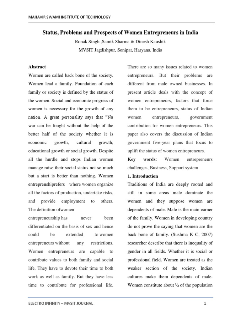 Status Problems and Prospects of Women Entrepreneurs in India | PDF ...