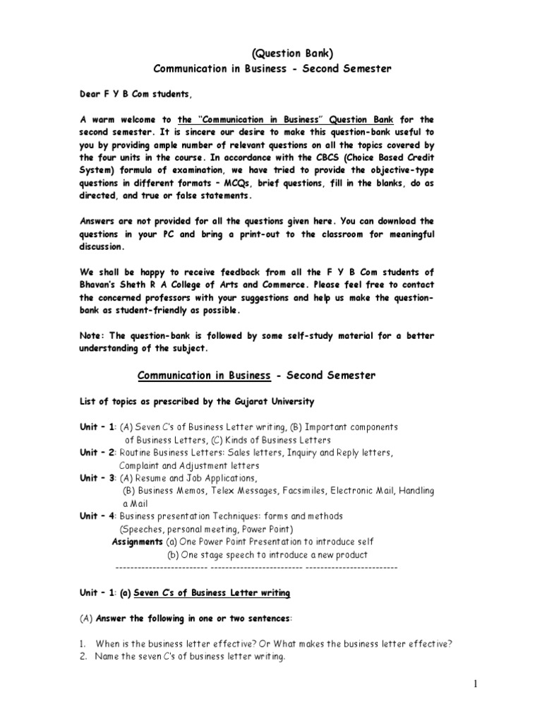 Business Communication Sem 2 Question Bank | PDF | Mail | Sales