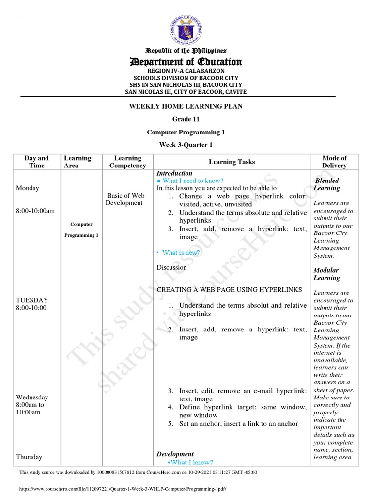 Grade 11 Computer Programming Plan | PDF | Hyperlink | World Wide Web
