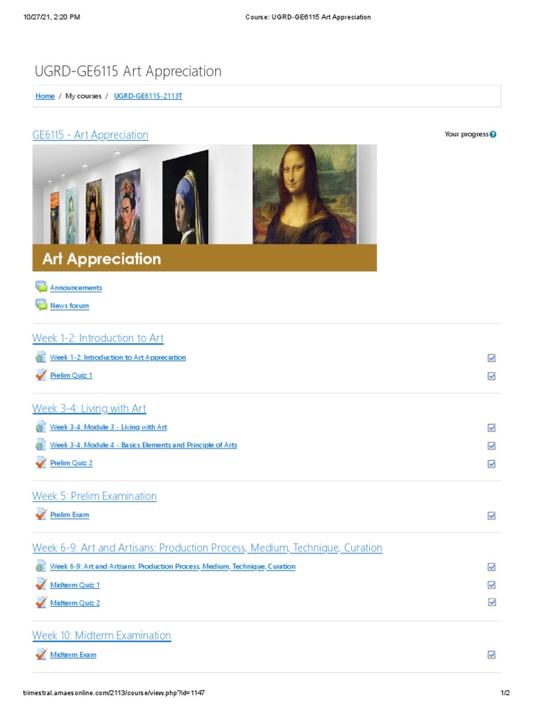 Art Appreciation Course Overview | PDF | Home & Garden | Art