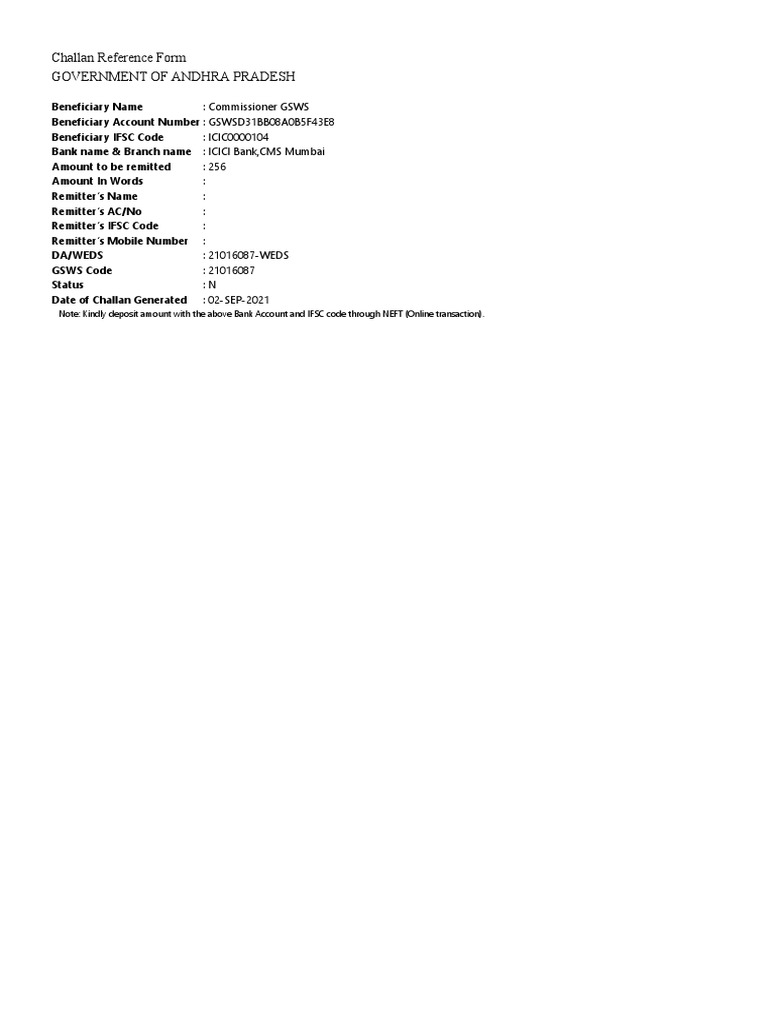 Challan Reference Form Government of Andhra Pradesh | PDF