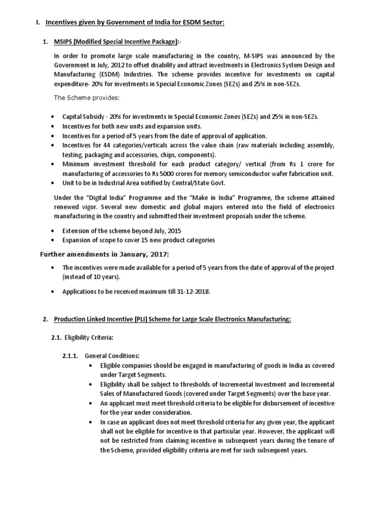 Government Incentives and Production Linked Incentive Schemes for