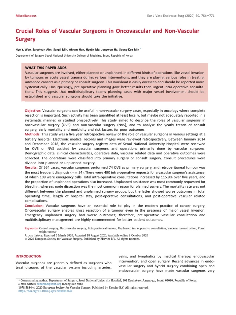 Crucial Roles of Vascular Surgeons in Oncovascular PDF Surgery