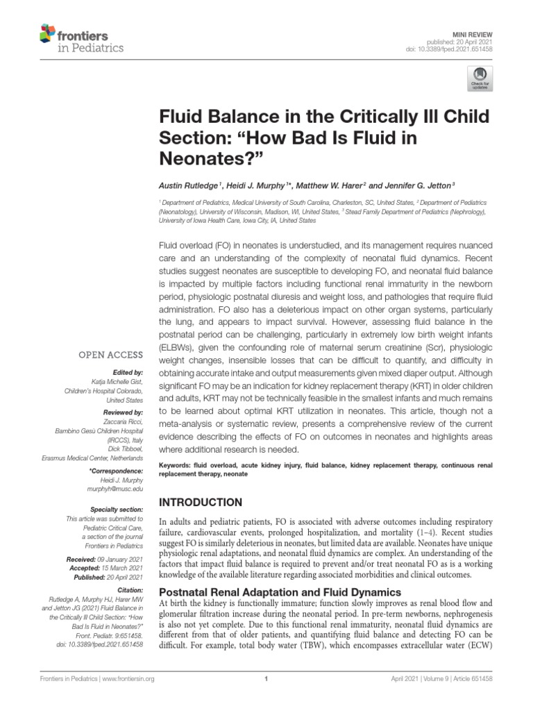 Fluid Balance in The Critically Ill Child Section 