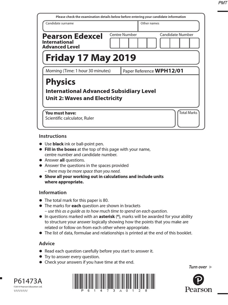 June 2019 Ial Qp Unit 2 Edexcel Physics A Level Pdf Oscillation