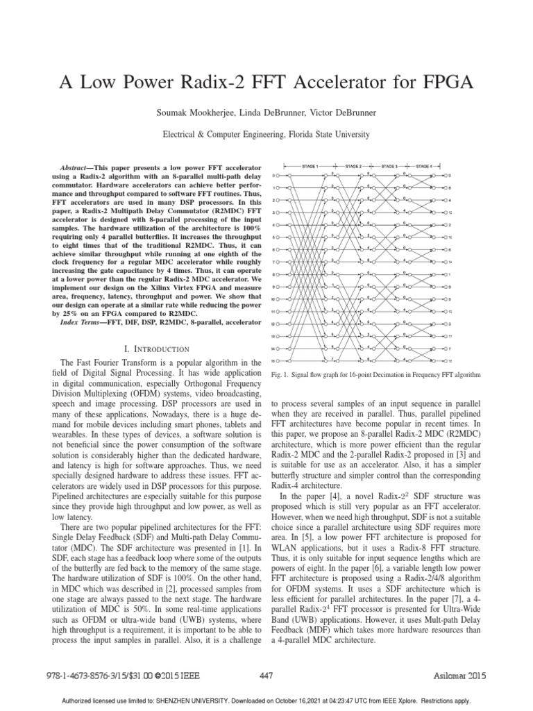 Low Power Radix-2 FFT Accelerator FPGA | PDF | Fast Fourier Transform ...
