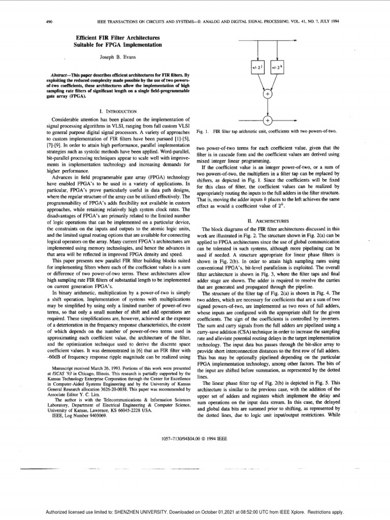 Efficient FIR Filter Designs for FPGA | PDF | Field Programmable Gate ...