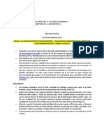 Nota de prensa eliminación de restricciones de viaje desde Argentina a la UE 29-10-2021