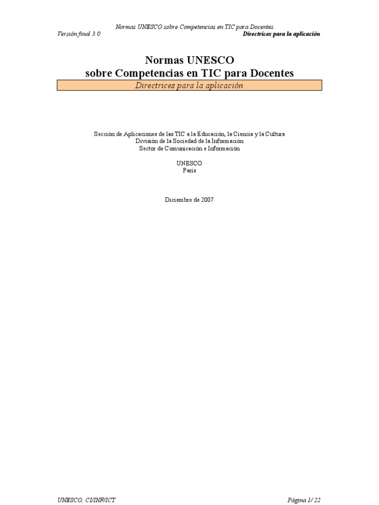 Normas UNESCO Sobre Competencias en TIC para Docentes - Directrices ...