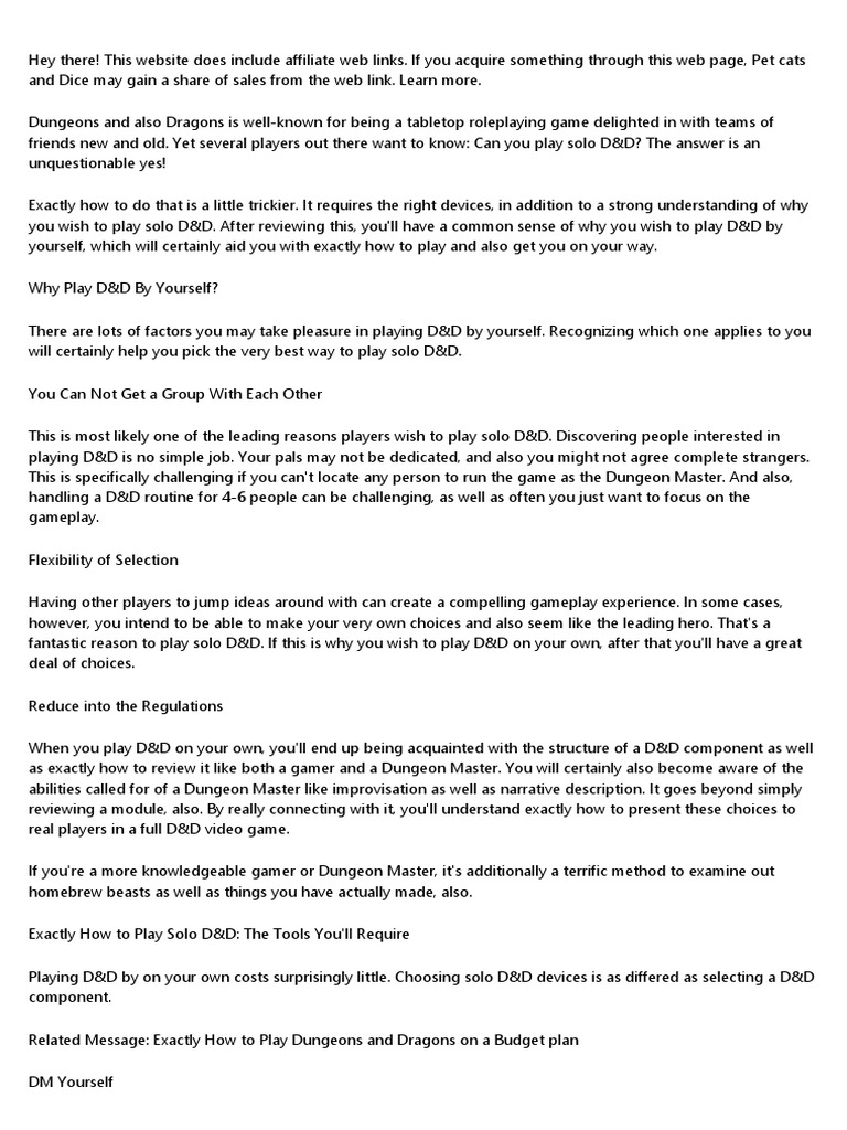 Solo D&D: A Guide to Playing Alone | PDF | Dungeons & Dragons | Role ...