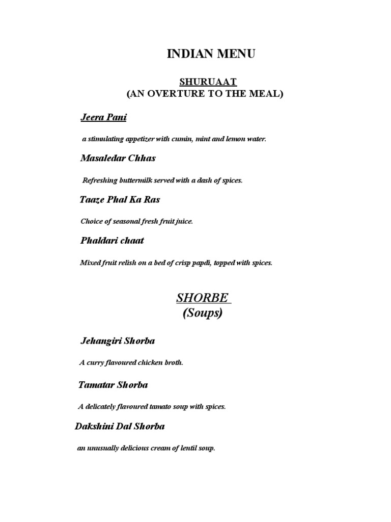Indian Menu PDF