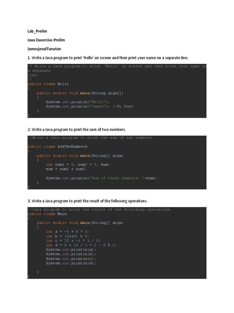 Write A Java Program To Print 'Hello' On Screen and Then Print Your ...