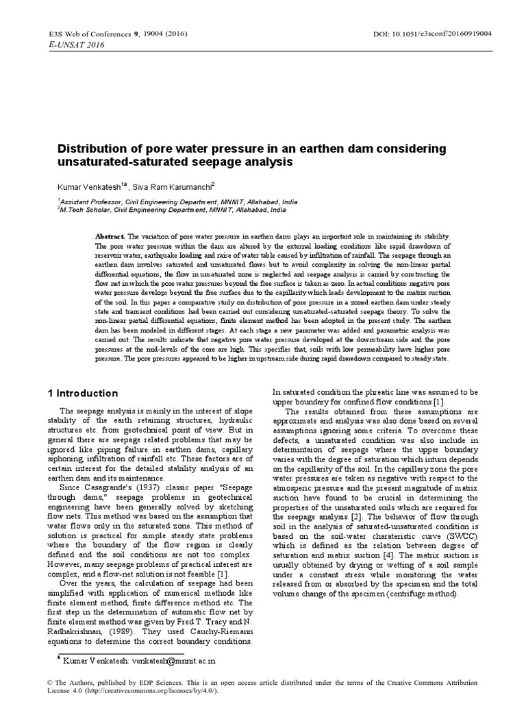 Distribution of Pore Water Pressure in An Earthen | PDF | Soil ...