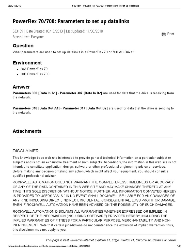PowerFlex 70 700 Parameters To Set Up Datalinks PDF World Wide
