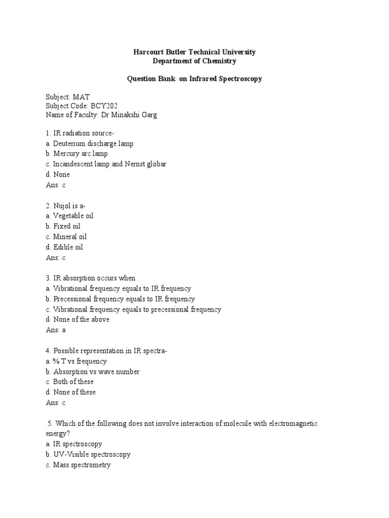 Infrared Spectroscopy Question Bank | PDF | Infrared Spectroscopy ...