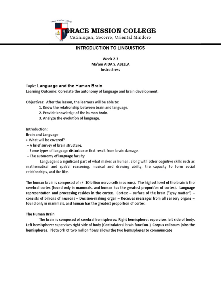 Week 2 Introduction To Linguistics | PDF | Cerebral Hemisphere ...
