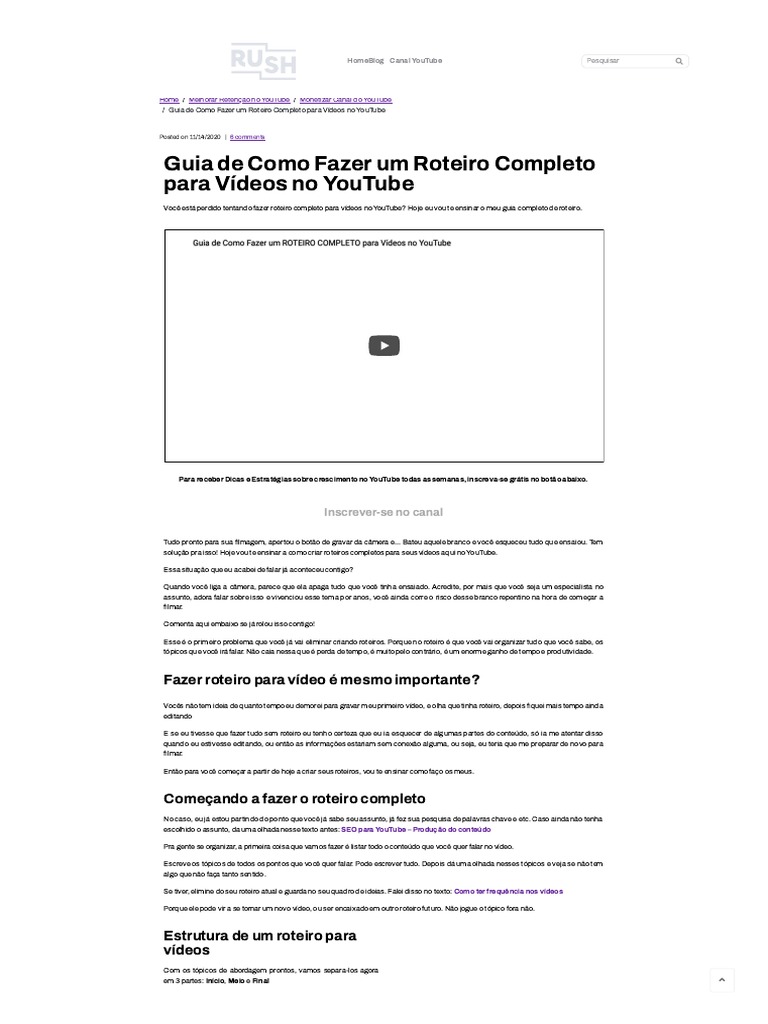 Guia de Como Fazer Um Roteiro Completo para Vídeos No YouTube | PDF
