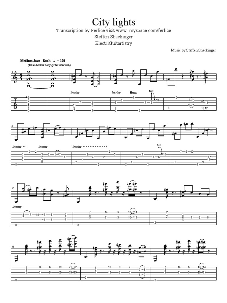 Steffen Shackinger City Lights Tab String Instruments Musical