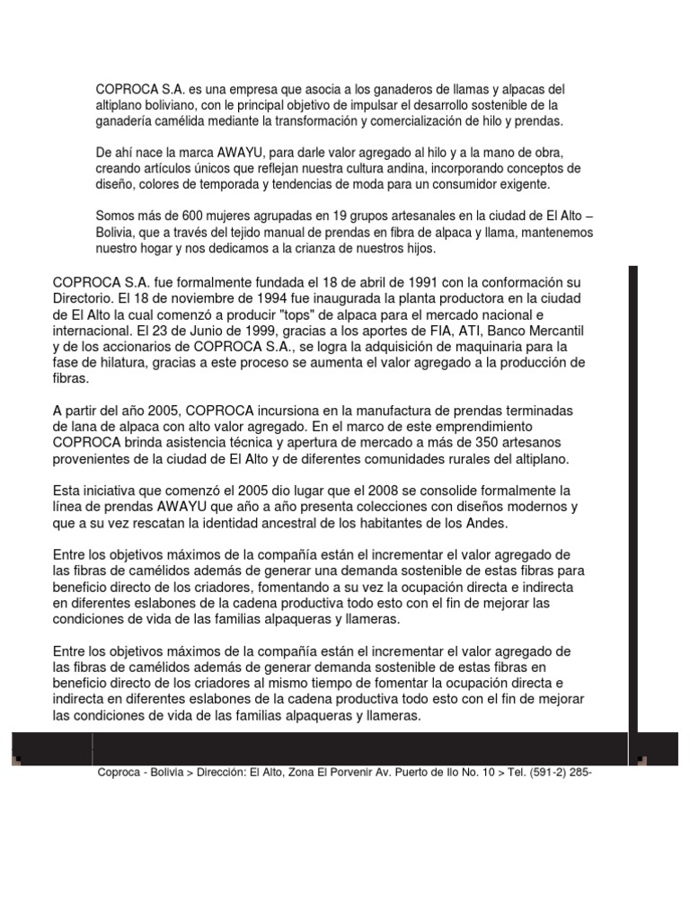 Coproca S | PDF | Bolivia | Valor añadido