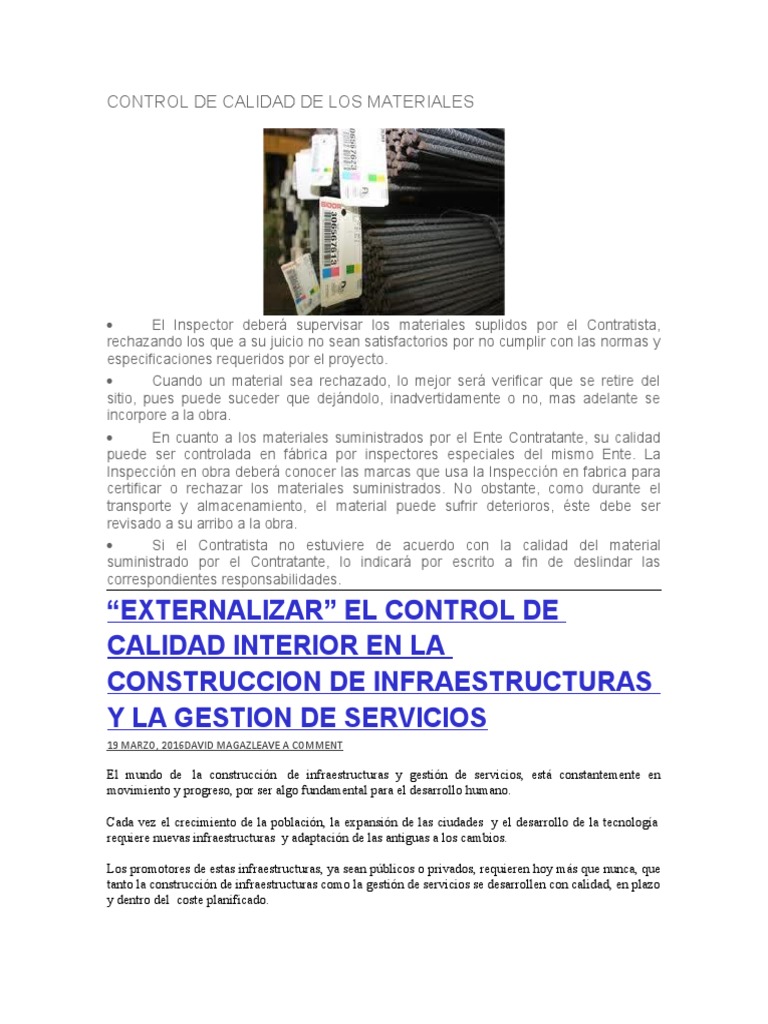 Control de Calidad en Materiales de Construcción | PDF | Calidad ...