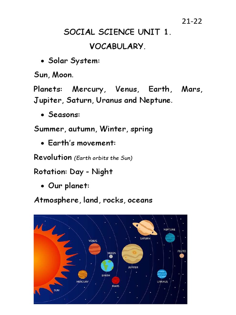 Social Science Unit 1. Vocabulary.: (Earth Orbits The Sun) | PDF