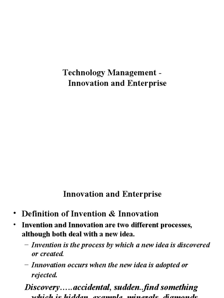 Technology Management - Innovation and Enterprise | PDF | Innovation ...
