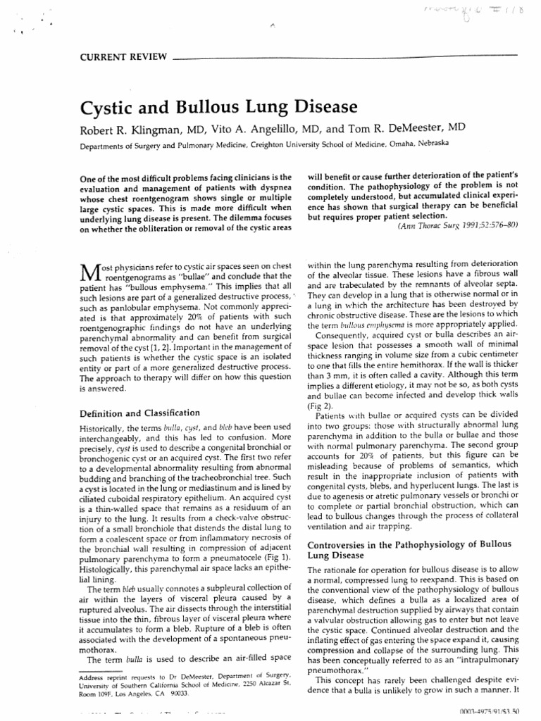 Lung Cyst Vs Bulla Vs Pneumoceole Vs Blebs PDF