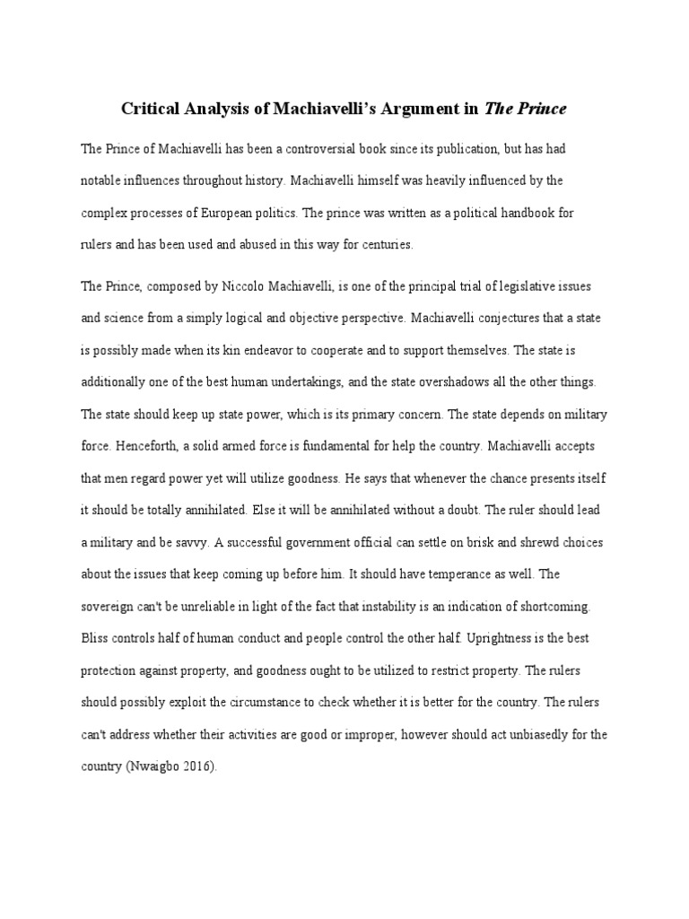Critical Analysis of Machiavelli's Argument in The Prince | PDF | The