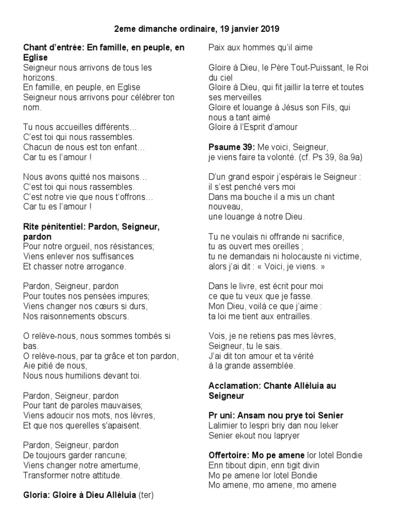 Célébration du 2ème Dimanche Ordinaire | PDF | Jésus | Liturgie et ...