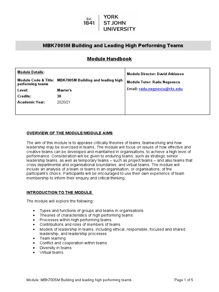 High Performing Teams Module Handbook | PDF | Academic Dishonesty ...