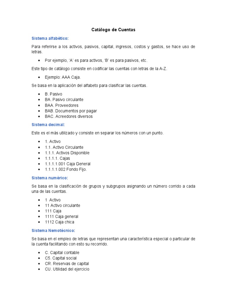 Ejemplos de Catálogos de Cuentas | PDF | Finanzas y dinero