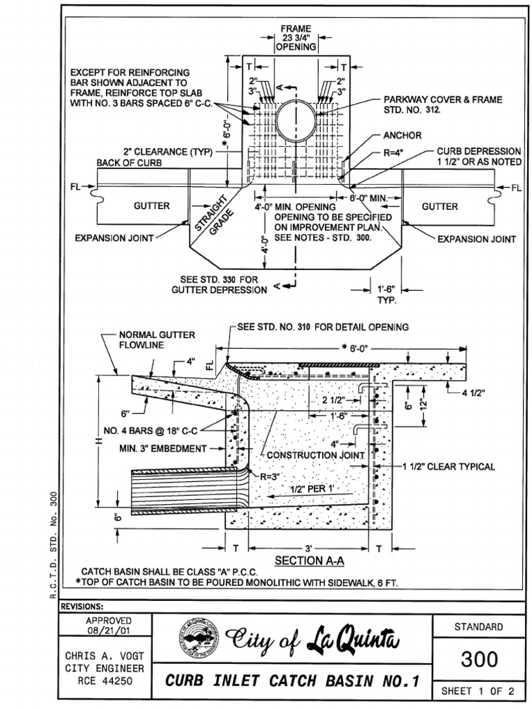 300 - Curb Inlet Catch Basin No. 1 - SHT 1 of 2 | PDF