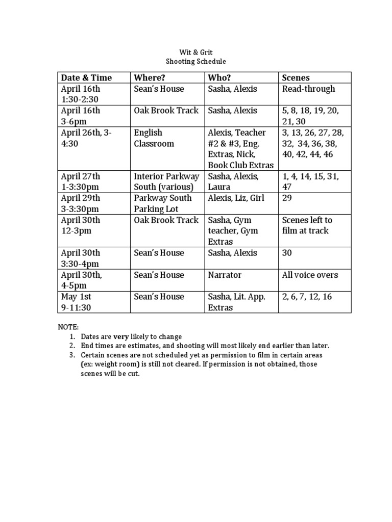 NEW Wit Grit Schedule | PDF