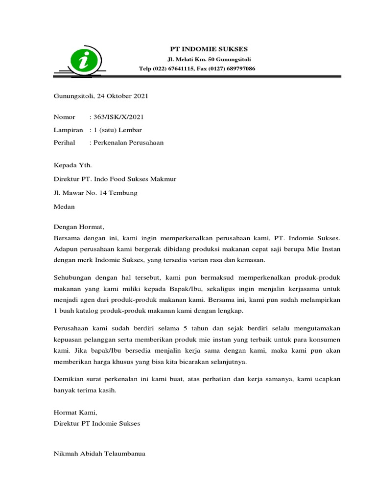 Surat Perkenalan Usaha PDF