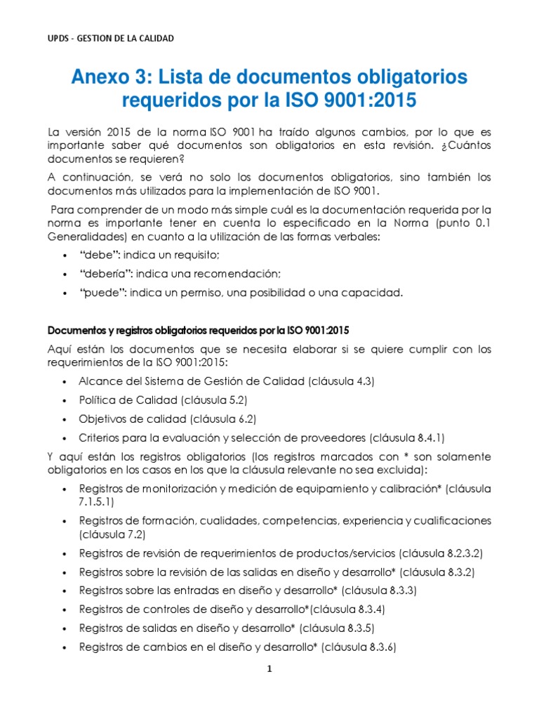 Documentos Obligatorios ISO 9001:2015 | PDF | Gestión de la calidad ...