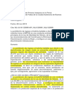 Fallo Contravencional Derecho de Admision y Permanencia