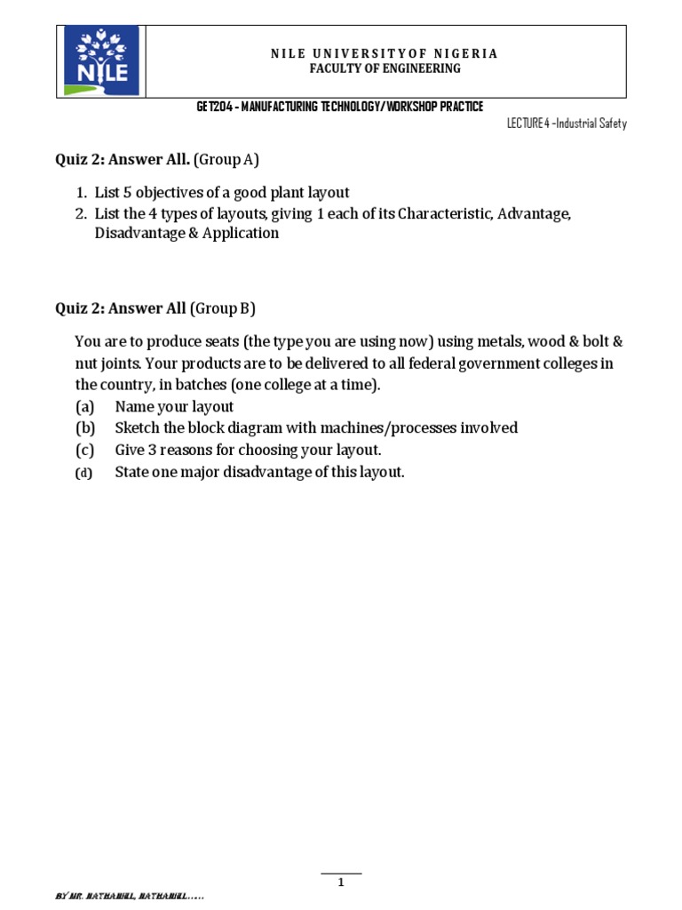 Quiz 2 Answer All. (Group A) LECTURE4 Industrial Safety Download