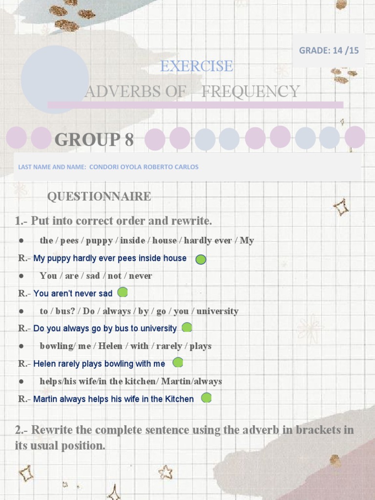 Adverbs of Frequency Exercise Answers | PDF | Language Arts & Discipline