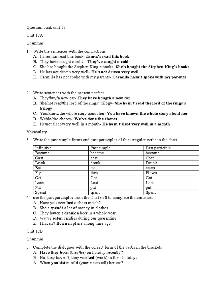 Unit 12 Grammar and Vocabulary Exercises | PDF | Linguistics | Grammar