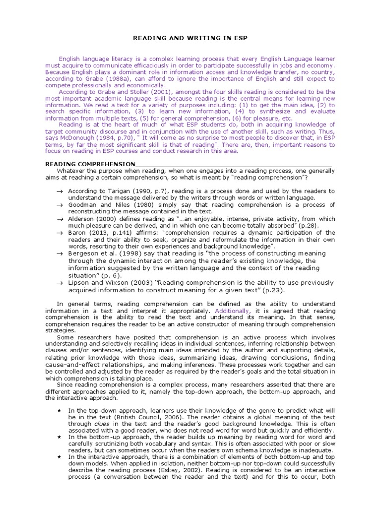 Importance of Reading in ESP Education | PDF | Reading Comprehension ...