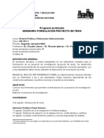 2021. Programa Seminario Formulación Proyecto de Tesis, Segundo Semestre 2021. AJUSTADO-2