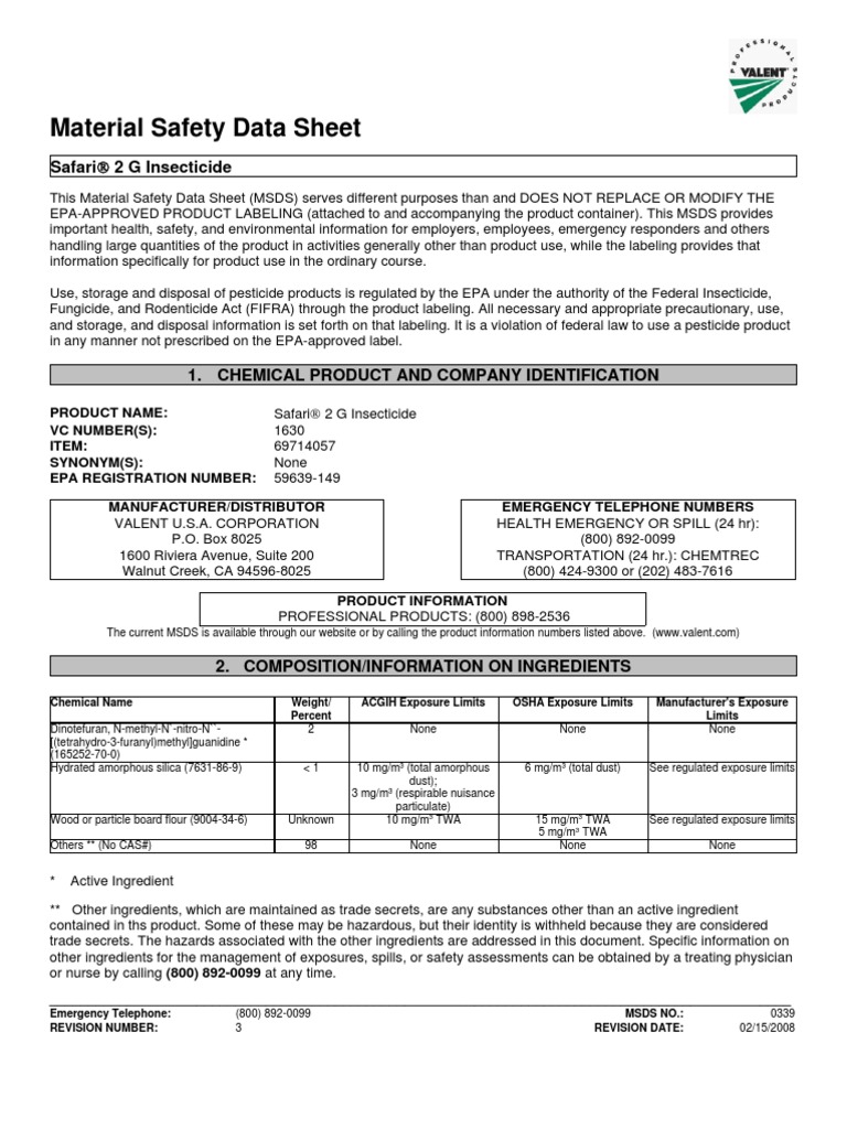 Label -- Safari Insecticide -- USA -- 0339rev3 | Toxicity | Combustion